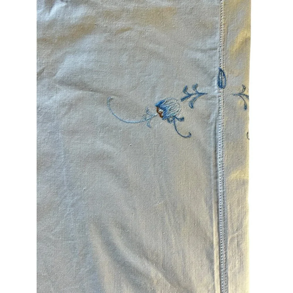 Embroidered Tablecloth With Blue Floral Cutwork Crocheted Inserts Vintage